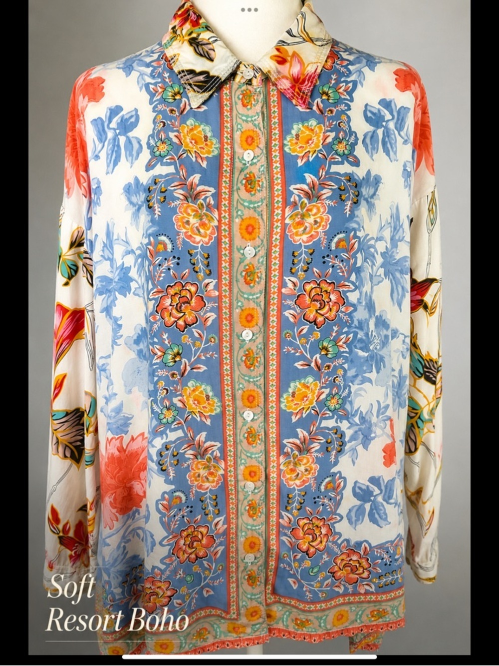 Chelsea & Theodore Soft Resort Boho Floral Modal Blouse 1X